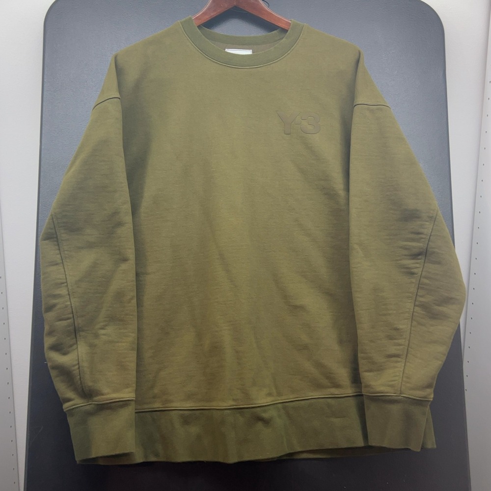 Y-3 Yohji Yamamoto Crewneck Sweatshirt XL Olive Green Cotton GV4192 Mens
